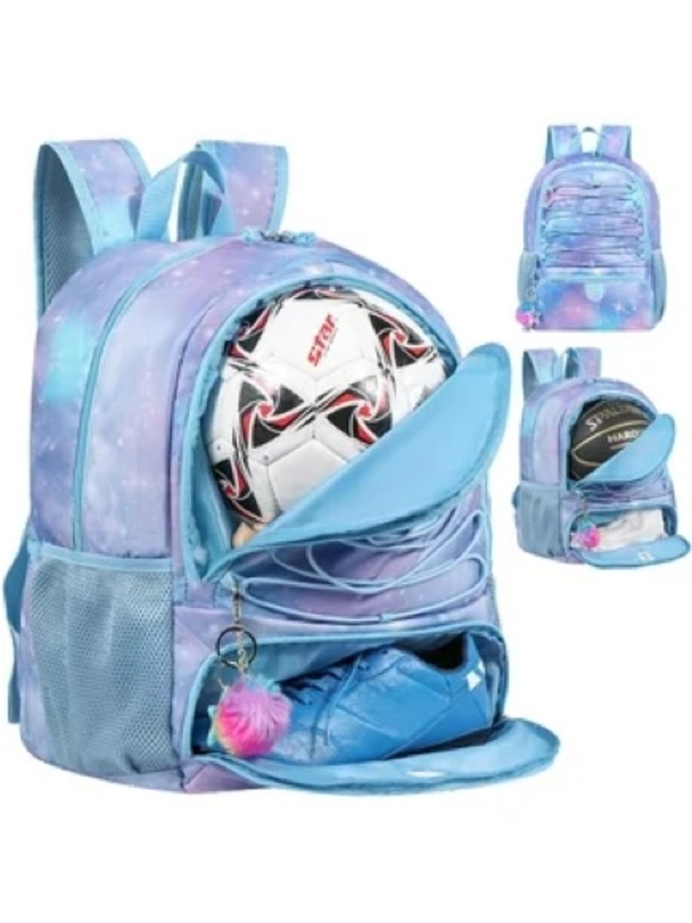 Trailkicker Sports Backpack Volleyball Basketball Soccer Shoe Pocket Blue Pink
